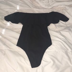Black, off the shoulder bodysuit